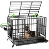 48'' Heavy-Duty Dog Crate with Wheels – Air-Lift Rod, 360° Rotation, Adjustable Double Bowls & Removable Tray