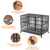 48'' Heavy-Duty Dog Crate with Wheels – Air-Lift Rod, 360° Rotation, Adjustable Double Bowls & Removable Tray