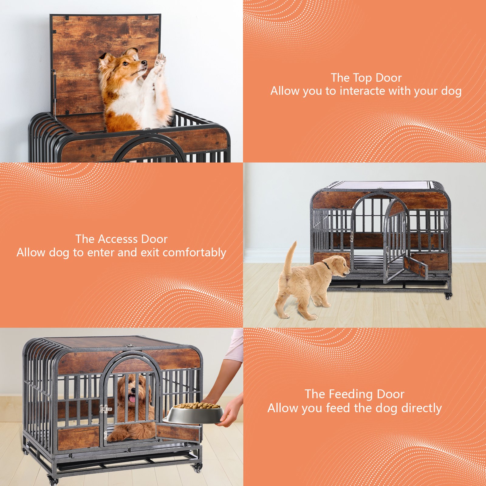 46-Inch Heavy-Duty Dog Crate – Furniture-Style Design with Removable Trays and Lockable Wheels for High-Anxiety Dogs 46-Inch Heavy-Duty Dog Crate – Furniture-Style Design with Removable Trays and Lockable Wheels for High-Anxiety Dogs