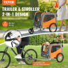 VEVOR 2-in-1 Dog Trailer Bike & Pet Stroller – Foldable Pet Carrier for Bikes, 66 lbs Capacity, Quick-Release Wheels, Safety Flag & Reflectors
