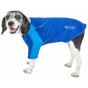 Pet Life Active 'Chewitt Wagassy' 4-Way Stretch Performance Long Sleeve Dog T-Shirt (Size: Small, Color: Blue.)