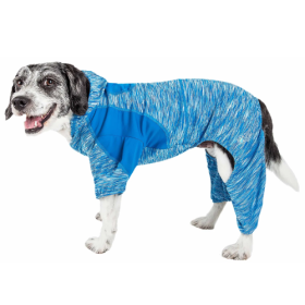 Pet Life Active 'Downward Dog' Heathered Performance 4-Way Stretch Two-Toned Full Body Warm Up Hoodie (Size: Medium, Color: Blue.)