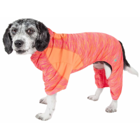 Pet Life Active 'Downward Dog' Heathered Performance 4-Way Stretch Two-Toned Full Body Warm Up Hoodie (Size: Medium, Color: Orange.)