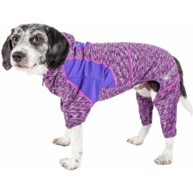 Pet Life Active 'Downward Dog' Heathered Performance 4-Way Stretch Two-Toned Full Body Warm Up Hoodie (Size: X-Large, Color: Purple)