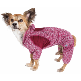 Pet Life Active 'Downward Dog' Heathered Performance 4-Way Stretch Two-Toned Full Body Warm Up Hoodie (Size: Large, Color: Red.)