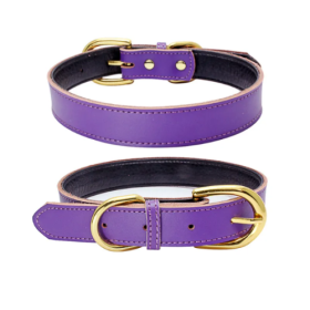 Genuine Leather Dog Collar – Wide, Soft Padded, Breathable, Adjustable Tactical Waterproof Pet Collar (Specification (L * W): L 51*2.5cm, Colour: purple)