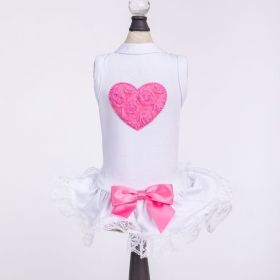 Puff Heart Lace Dog Dress (Size: Large, Color: Hot Pink.)