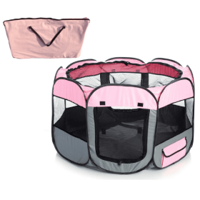 All-Terrain' Lightweight Easy Folding Wire-Framed Collapsible Travel Pet Playpen (Size: Medium, Colors: Pink/Gray)