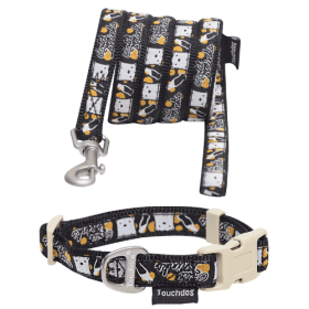 Touchdog 'Caliber' Designer Embroidered Fashion Pet Dog Leash And Collar Combination (Size: Medium, Design: Black Pattern)