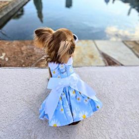 Blue Daisy Dog Dress with Matching Leash (Size: X-Small)