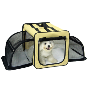 Pet Life Capacious Dual-Expandable Wire Folding Lightweight Collapsible Travel Pet Dog Crate (Size: X-Small, Color: Khaki.)