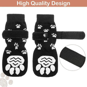 Christmas Anti-Slip Dog Socks; Waterproof Paw Protectors with Reflective Straps Traction Control for Indoor & Outdoor Wear; 4pcs (Size: S (4 sets), Colour: Black dog claw)