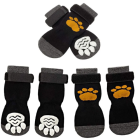 Christmas Anti-Slip Dog Socks; Waterproof Paw Protectors with Reflective Straps Traction Control for Indoor & Outdoor Wear; 4pcs (Size: M(4 packs only), Colour: Yellow dog claw)