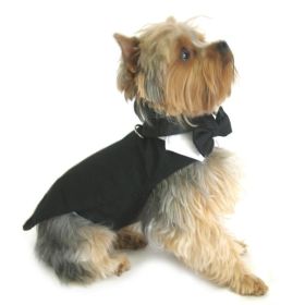 Black Dog Harness Tuxedo w/ Tails, Bow Tie, and Cotton Collar (Size: XX-Small)