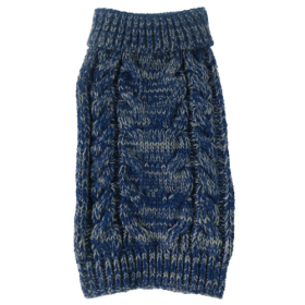 Classic True Blue Heavy Cable Knitted Ribbed Fashion Dog Sweater (Size: Medium)