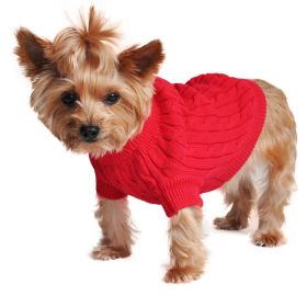 Dog Cable Knit 100% Cotton Sweater Fiery Red (Size: XX-Small)