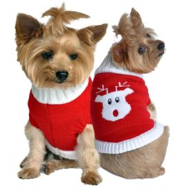 Dog Cable Knit 100% Cotton Sweater Red Rudolph Holiday (Size: XX-Small)