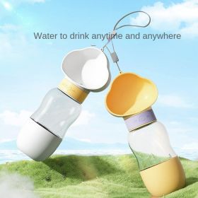 Dog out water bottle dog kettle portable accompanying water bottle dog walking water bottle pet drinking water feeding water dispenser supplies (Size: Cloud white drinking water+feeding - 350ml+200ml, Colour: Common to cats and dogs)