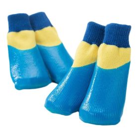 4 Pcs Dog Knitted Socks Pet Leg Socks Teddy Small Dog Waterproof Coated Socks Scratch Proof Protective Socks (Color: Blue)