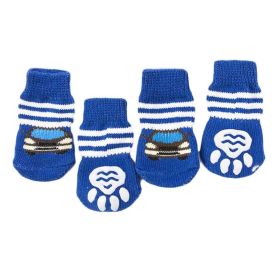 4 Pcs Knitted Dogs Socks Cat Socks Cute Pet Socks Dog Paw Protection for Puppy Indoor Wear (Color: Blue Car Socks)