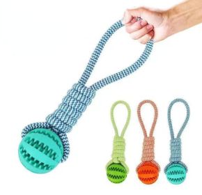 Dog Toys Treat Balls Interactive Hemp Rope Rubber Leaking Balls For Small Dogs Chewing Bite Resistant Toys Pet Tooth Cleaning Bite Resistant Toy Ball (Color: Blue.)