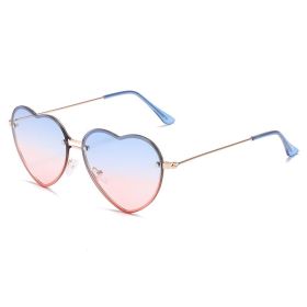 Lovely love rimless sunglasses; versatile women's decoration ins; same style; versatile; cut edge love glasses; (Colour: Gold framed blue pink slice)