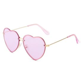 Lovely love rimless sunglasses; versatile women's decoration ins; same style; versatile; cut edge love glasses; (Colour: Gold framed purple tablet)