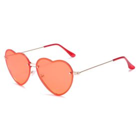 Lovely love rimless sunglasses; versatile women's decoration ins; same style; versatile; cut edge love glasses; (Colour: Gold framed red tablet)