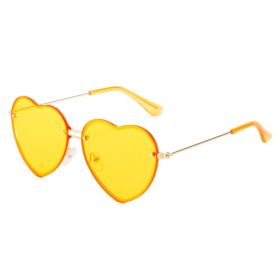Lovely love rimless sunglasses; versatile women's decoration ins; same style; versatile; cut edge love glasses; (Colour: Gold framed yellow tablet)