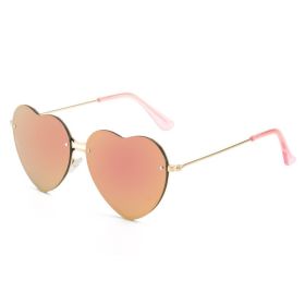 Lovely love rimless sunglasses; versatile women's decoration ins; same style; versatile; cut edge love glasses; (Colour: Gold frame powder mercury)