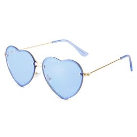 Lovely love rimless sunglasses; versatile women's decoration ins; same style; versatile; cut edge love glasses; (Colour: Gold framed blue sheet)