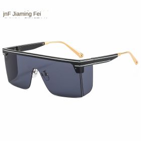 one-piece rimmed sunglasse personality letters Cross border sunglasses Manufacturer direct sales glasses (Colour: C1 black frame and black grey chip)