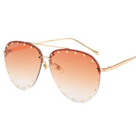 Frameless Sunglasses Cross border Punk Personality Rivets Sunglasses Fashion Toad Sunglasses (Colour: Tea frame tea slice)