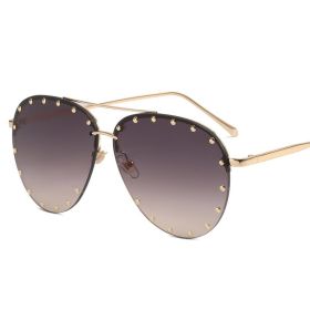 Frameless Sunglasses Cross border Punk Personality Rivets Sunglasses Fashion Toad Sunglasses (Colour: Gold framed coffee slices)