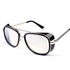 Iron Fashion Man 3 IRON TONY Windscreen Sunglasses for Men and Women Double beam Sunglasses Retro Personality Glasses (Colour: White mercury tablet with black frame)