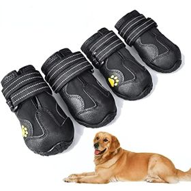 Dog Boots; Waterproof Dog Shoes; Dog Booties with Reflective Rugged Anti-Slip Sole and Skid-Proof; Outdoor Dog Shoes for Medium Dogs 4Pcs (Color: Black., Sizing: Size 3)