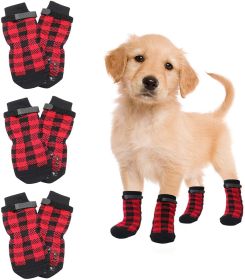Christmas Anti-Slip Dog Socks – Waterproof Paw Protectors with Reflective Straps for Traction Control | Set of 4 for Indoor & Outdoor Use (Colour: red, Sizing: L (4 pieces))