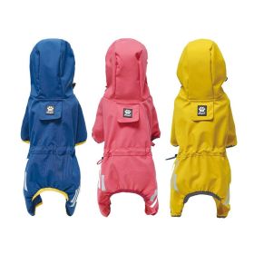 Small dog raincoat; body full surrounding; waterproof poncho pet clothes; with tow holes in the back (Size: L (recommended weight 6-9 jin), Colour: Rose red)