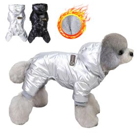 Winter Warm Pet Dog Jumpsuit Waterproof Dog Clothes for Small Dogs;  Dog Winter Jacket Yorkie Costumes Shih Tzu Coat Poodle Outfits (Size: M, Color: Silver.)
