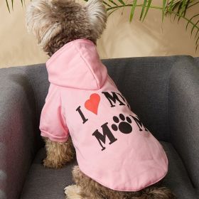 Pet Hoodie For Small & Medium Dogs; I Love My Mom Dog Hoodie Cat Shirts; Cute Pet Apparel (Size: M, Color: Pink)