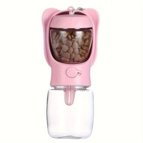 2 In 1 Dog Water Bottle, Leak Proof Portable Pet Water Bottle With Food Container, Outdoor Portable Water Dispenser For Dog, Puppy Supply For Walking (Size: 350ml, Color: Pink)