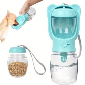 2 In 1 Dog Water Bottle, Leak Proof Portable Pet Water Bottle With Food Container, Outdoor Portable Water Dispenser For Dog, Puppy Supply For Walking (Size: 350ml, Color: Green.)