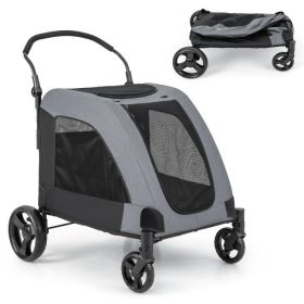 4 Wheels Extra Large Dog Stroller Foldable Pet Stroller with Dual Entry (Color: Gray.)