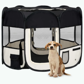 Foldable Dog Playpen with Carrying Bag 35.4"x35.4"x22.8" (Color: Black.)