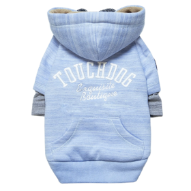 Touchdog Hampton Beach Designer Ultra Soft Sand-Blasted Cotton Pet Dog Hoodie Sweater (Size: Large, Color: Blue.)