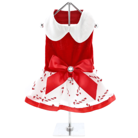 Christmas Candy Cane Dress and Matching Leash (Size: X-Small)
