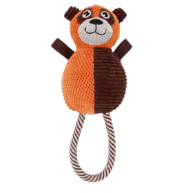 Pet Life Plush Huggabear Natural Jute And Squeak Chew Tugging Dog Toy (Colors: Orange/Dark Brown)