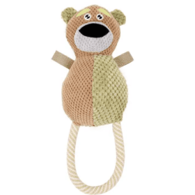 Pet Life Plush Huggabear Natural Jute And Squeak Chew Tugging Dog Toy (Colors: Brown/Orange)