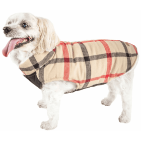 Pet Life 'Allegiance' Classical Plaided Insulated Dog Coat Jacket (Size: M, Color: Khaki.)