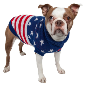 Patriot Independence Star Heavy Knitted Fashion Ribbed Turtle Neck Dog Sweater (Size: Small)